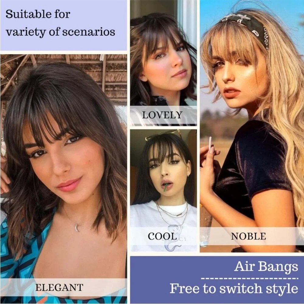 New Dark Brown Fake Bangs, 100% Real Human Hair Clip-In Wispy Fringe for Women